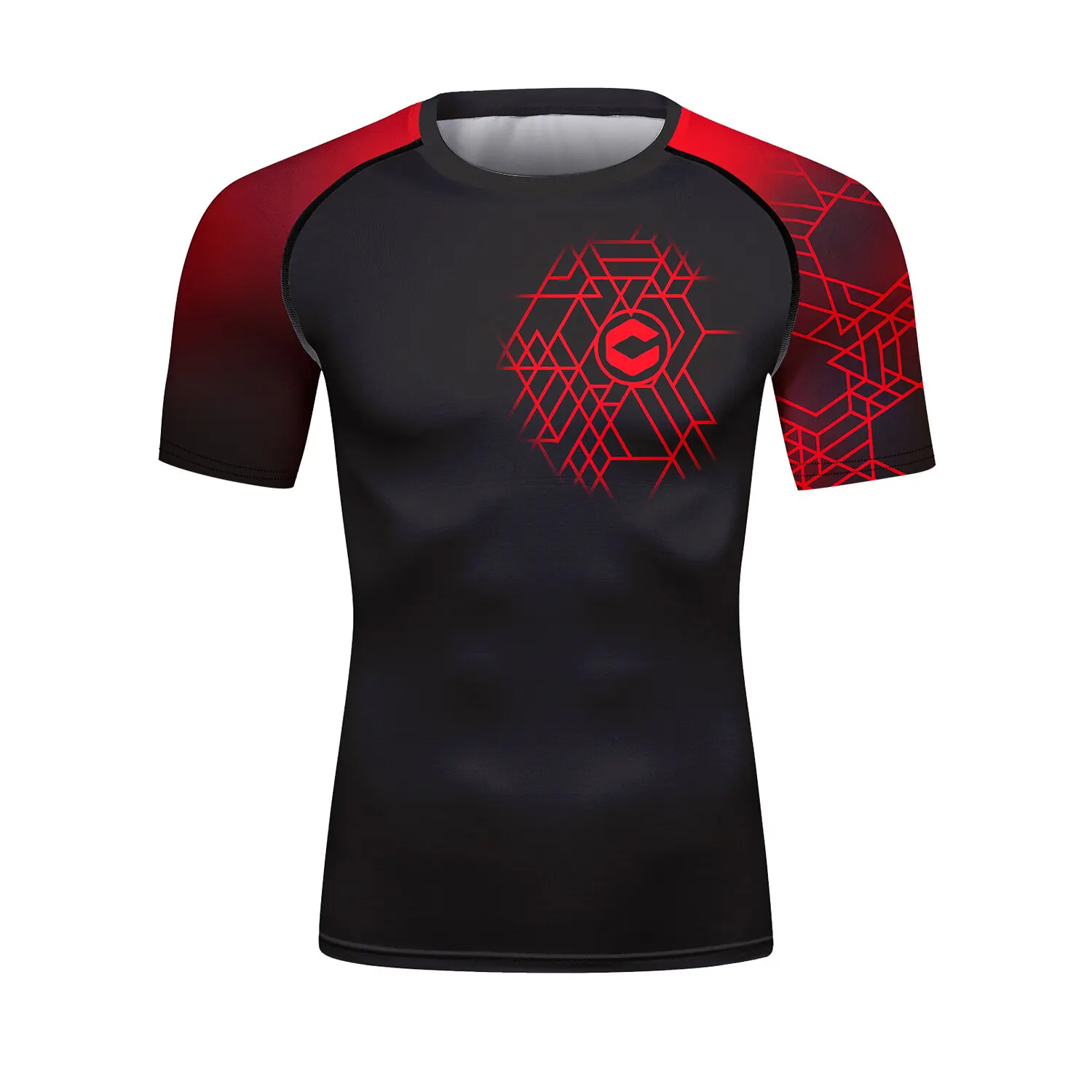 Men's Compression Shirts Short Sleeve Printing Dry Fit T Shirt Fitness Running Athletic Workout Sports Baselayer Tee (221519)