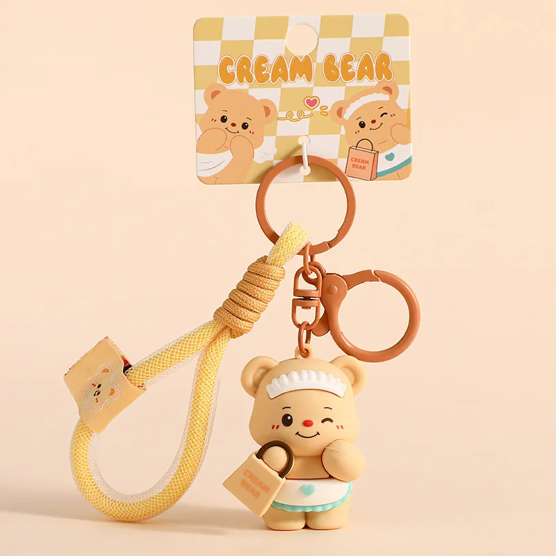 6cm Butter bear Keychain Kawaii knapsack Pendant Trendy Backpack Small Accessories Car Silicone Doll Girl Cute Christmas Gif ﻿