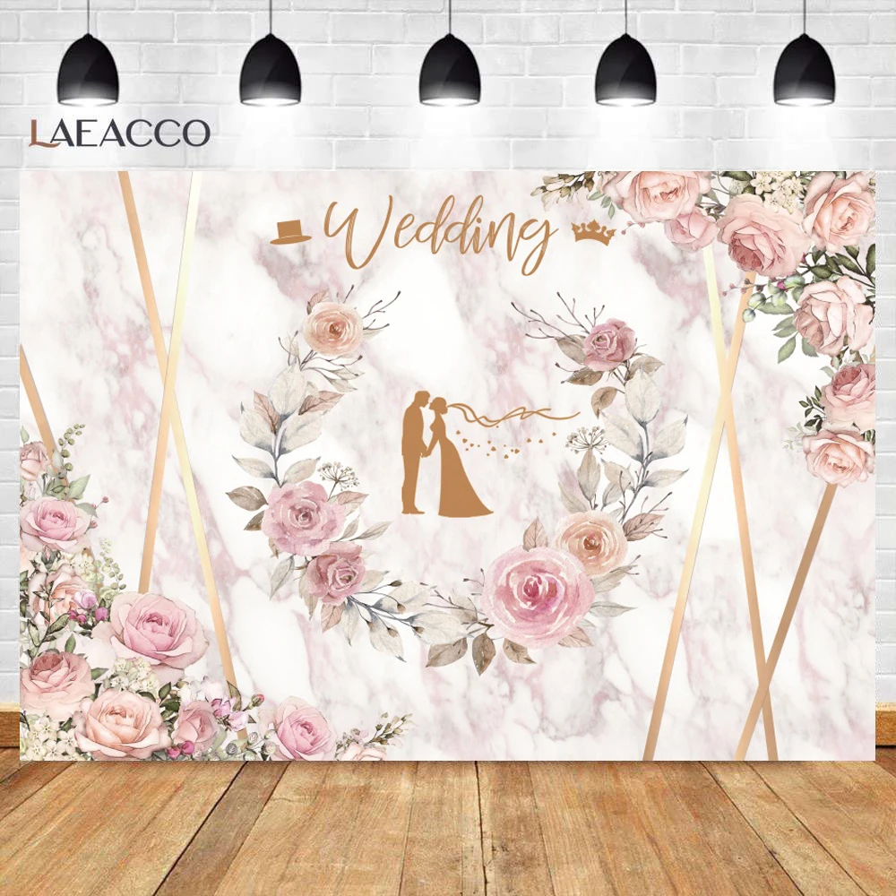 Watercolor Wedding Party Customized Poster Bridal Shower Background Spring Flower Pink Photographic Backdrops For Photo Studio