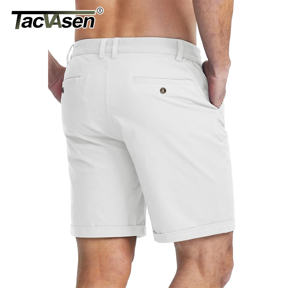 TACVASEN Men's Lightweight Flat Front Shorts 7" Inseam Elastic Waist Cotton Casual Workwear with 4 Pockets Summer Shorts for Men