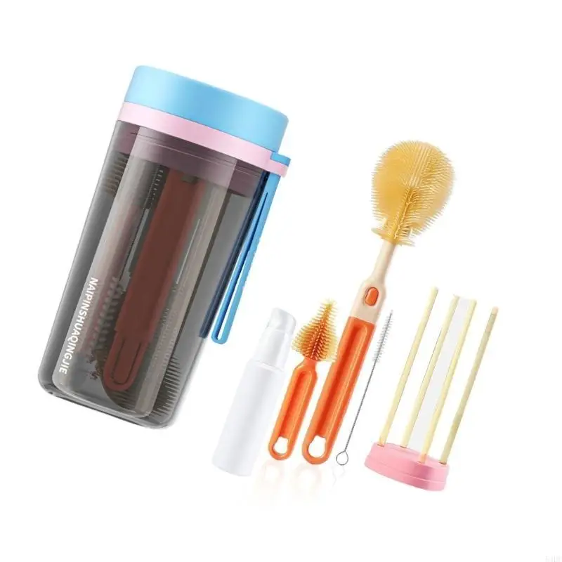 54DF Essential Baby Bottle Care Brush set Completes Bottle Washing set for Baby Includes Nipple Brush & Drying Stands