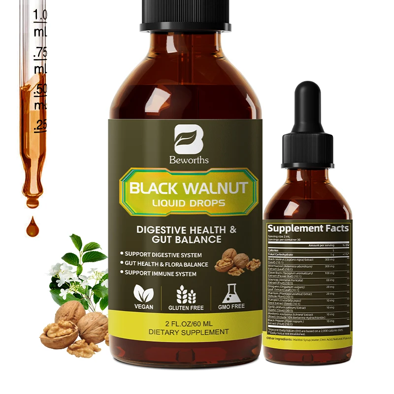 

60ML Black Walnut Wormwood Drop,Rapid Gut Cleanse&Digestive Health with Clove Garlic Turmeric 98% Absorption,Vegan Gluten-Free