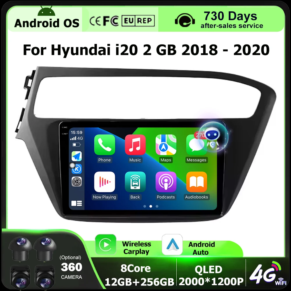 Android 16 Auto For Hyundai i20 2 GB 2018 - 2020 Car Radio Multimedia Video Player GPS Navigation QLED Touch Screen Carplay DSP