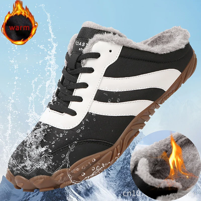 Winter Wide Toe Cotton Slippers Waterproof Winter Thermal Fur Lining Home Indoor Mules Slippery Shoes For Man Woman Non Slip