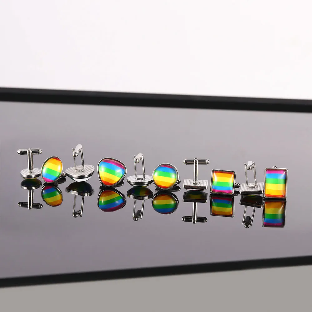 5 أشكال للرجال كابوشون زجاج قوس قزح صورة فنية أزرار أكمام LGBTQ زر كم نمط القلب الأحمر