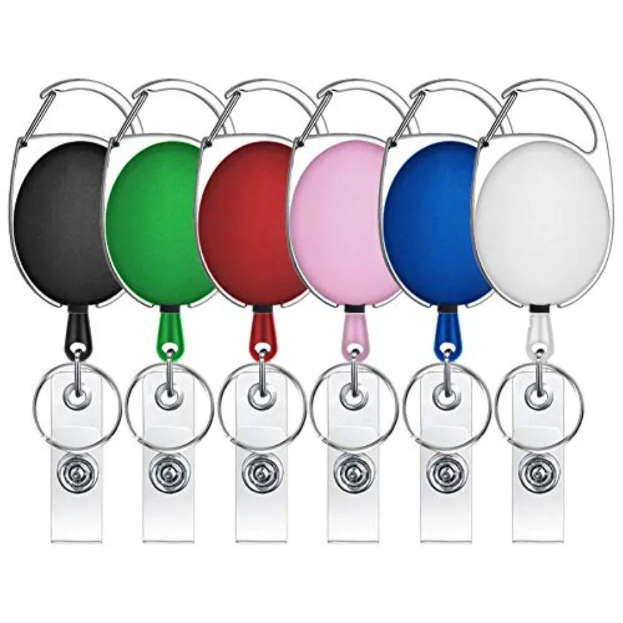 6 Packs Retractable Badge Holder Badge Reel Carabiner ID Keychain with Clip