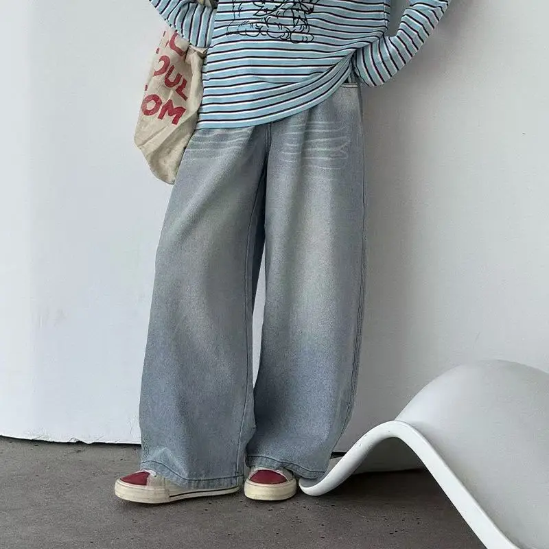 Children's Clothing 2026 Autumn New Style Children's Jeans Refreshing Retro Jeans Light Color Washed