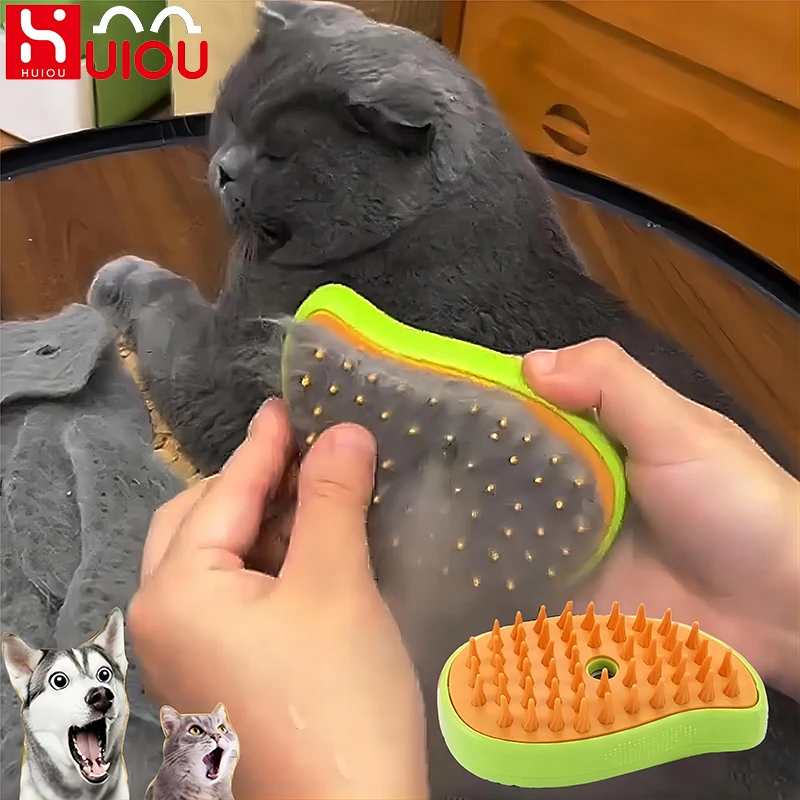 Brosse à Vapeur Électrique pour Chat, Pulvérisation d'Eau, Peigne pour Animaux de Compagnie, Épilation en Silicone Souple, Bain, Poils, Fournitures de Toilettage