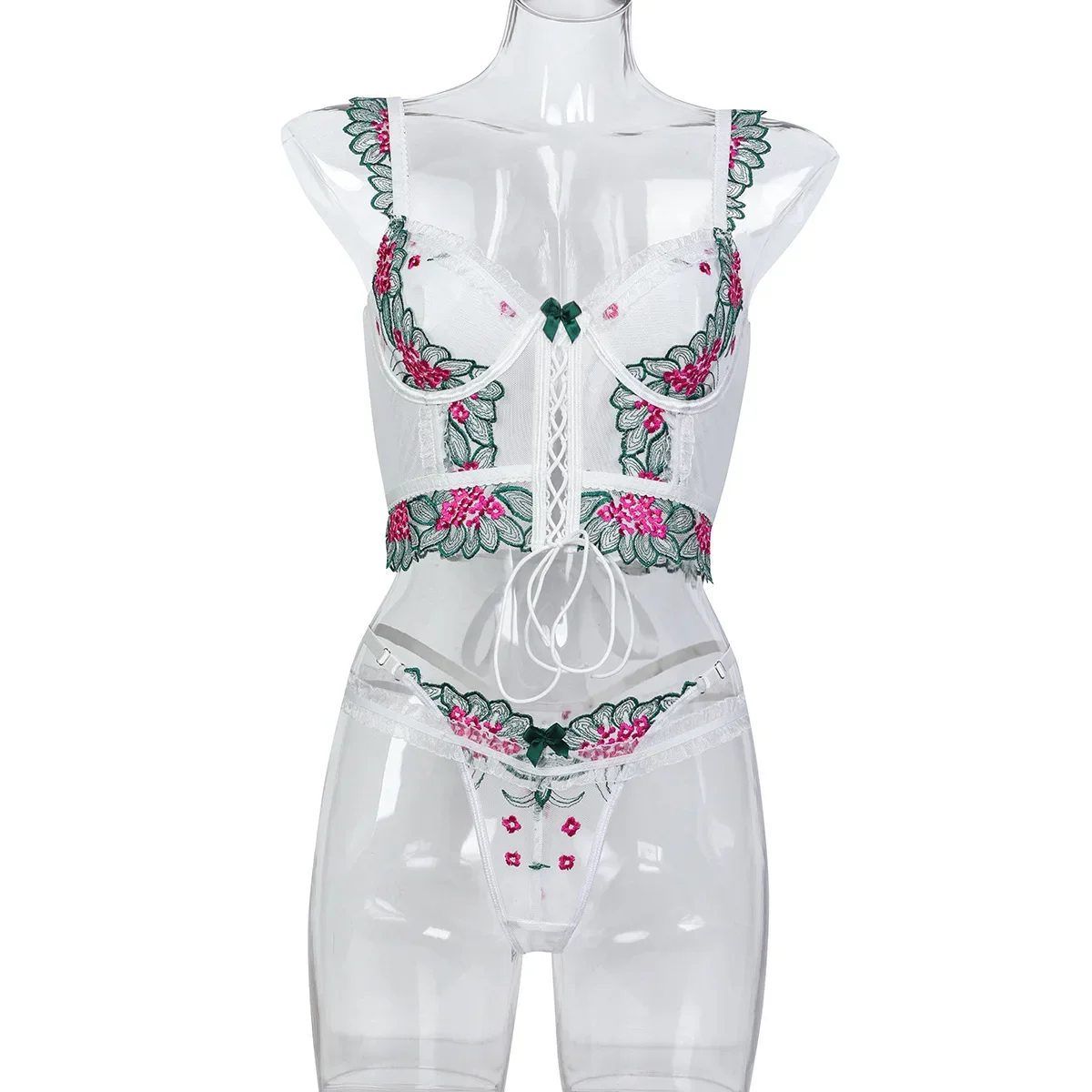 

Women Sexy Floral Exotic Set Thin See Through Lace Lingerie Bra Set Elegant Ladies Underwear Micro Bikini Thong Exotic Apparel