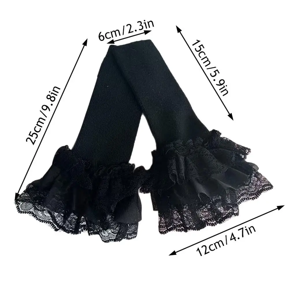 1 par de manoplas de hilo elástico, guantes de Otoño Invierno para mujer, puños de punto cálidos, mangas de encaje para brazos, decoración de moda, guantes largos de moda