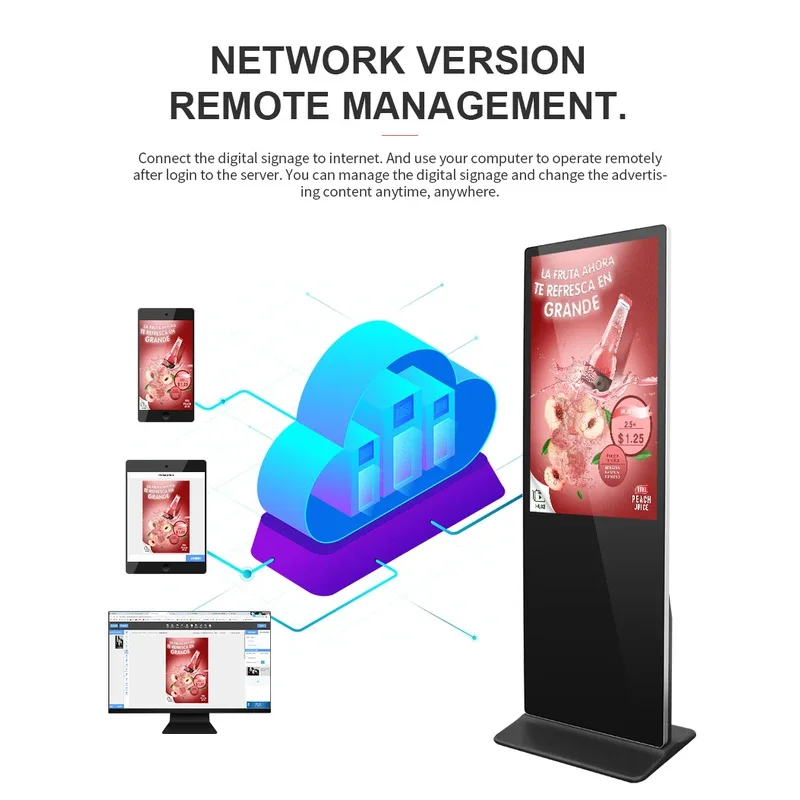 Wolnostojąca reklama pojemnościowa lub na podczerwień 32-calowy cyfrowy kiosk z ekranem dotykowym i wyświetlaczem LED, cyfrowe oznakowanie Wi-Fi