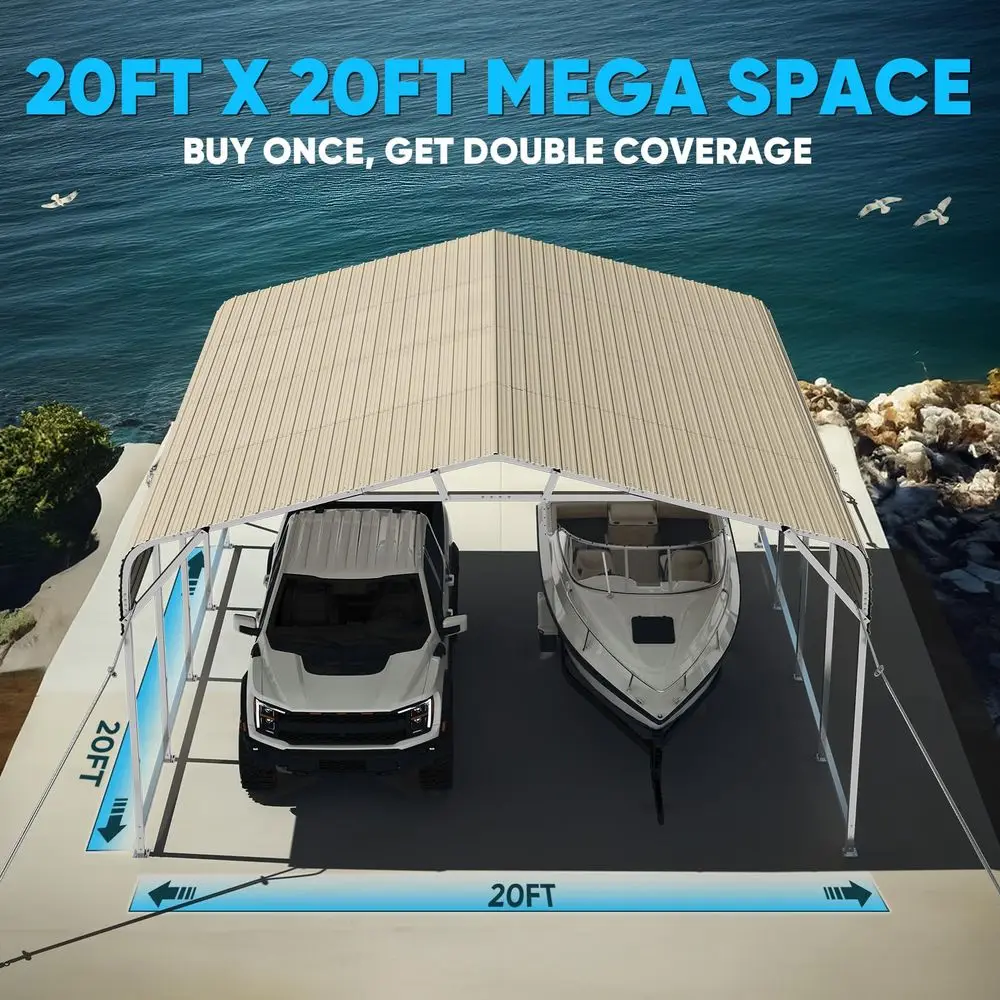 Carports 20x20 Heavy Duty, 2 Car Carport Canopy with 6 Mesh Windows