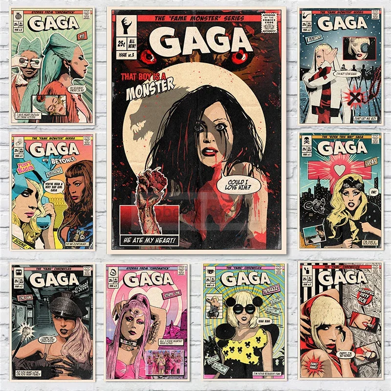 Famous Singer Lady Gaga Album Posters Vintage Comic Style Cover Prints Canvas Painting Wall Art Pictures Home Room Music Decor