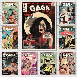 Famous Singer Lady Gaga Album Posters Vintage Comic Style Cover Prints Canvas Painting Wall Art Pictures Home Room Music Decor
