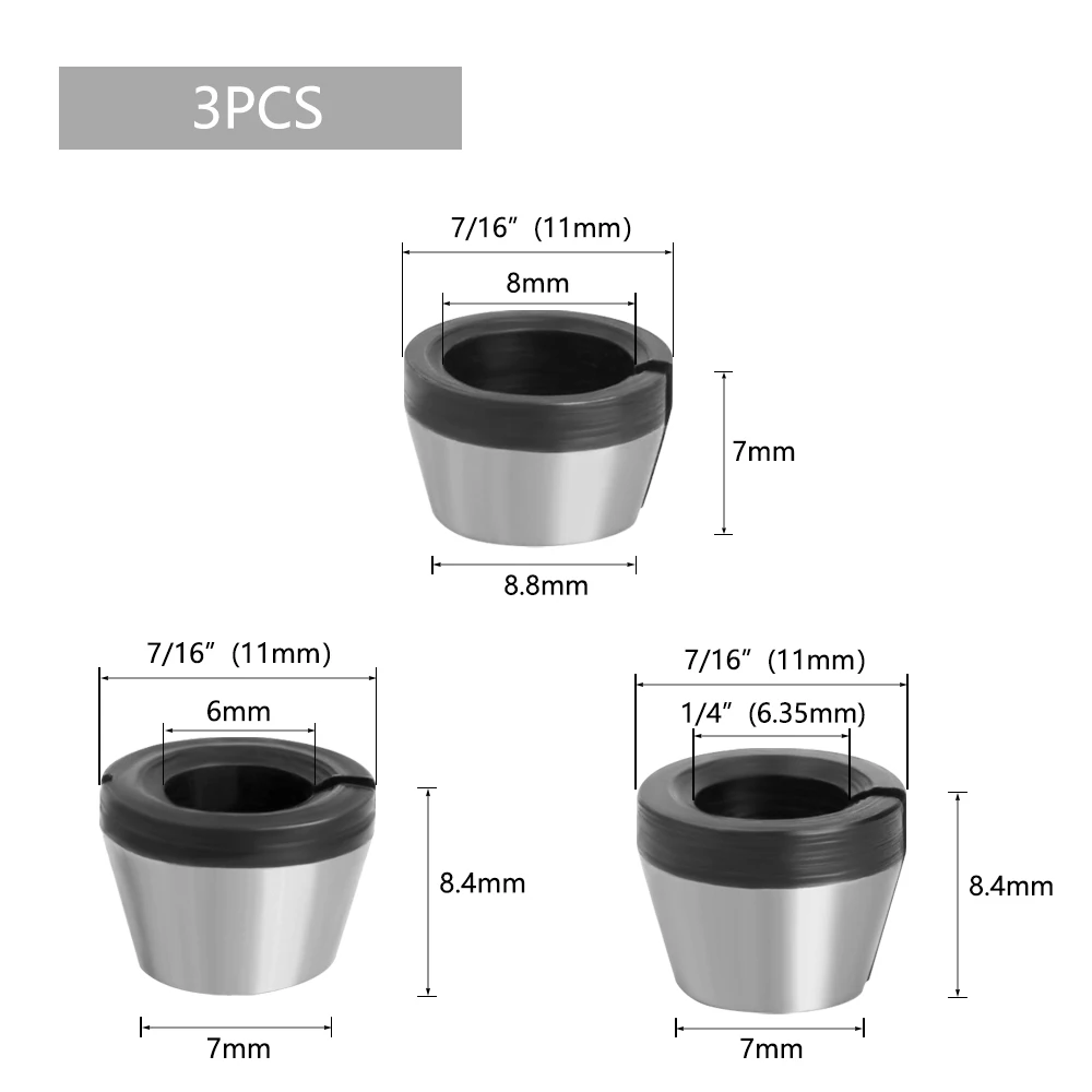 LAVIE 1PC 3 Pcs Set Collet 6mm 6.35mm 8mm Collets Chuck Engraving Trimming Machine Electric Router Milling Cutter Accessories