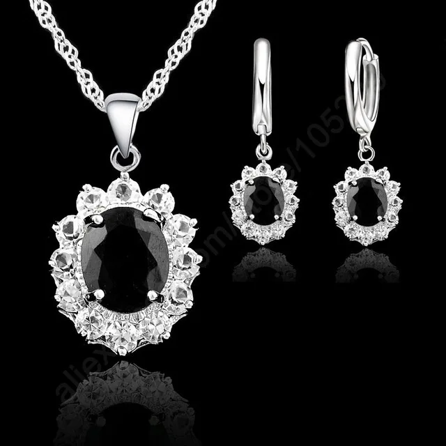 Elegant Flower Shape Women Wedding Necklace Earring Jewelry Sets 925 Sterling Silver Cubic Zirconia Crystal Girls Gifts