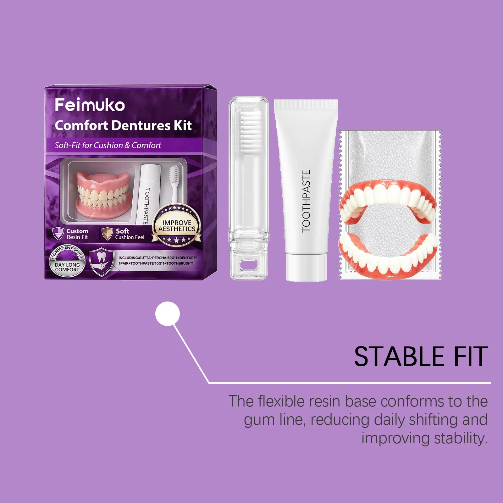 Snap‑On Smile Denture Cosmetic Kit, Soft‑Silicone, Natural‑Looking, Comfort Fit for Gum Contours, Portable Teeth‑Beauty Care Set