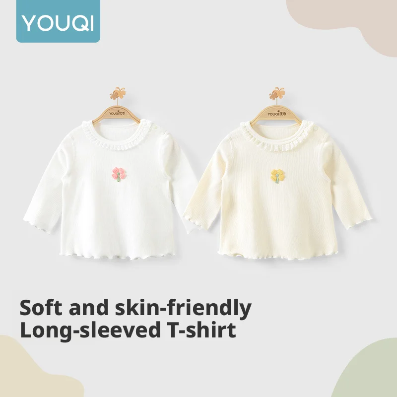 

【Youqi】Chinese Baby Tops for 0-2 Year Old Girls, Sweet Long-Sleeve Base Shirt, Girls' Outerwear and Innerwear Sweatshirt