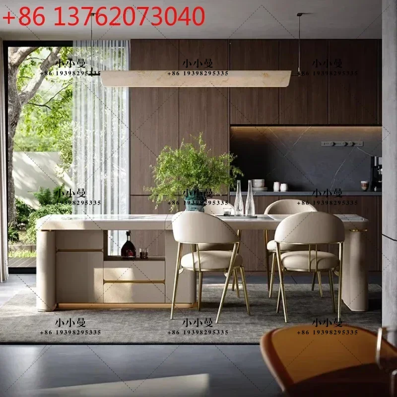 Multi functional Rock Slab Lifting Island Table Rectangle Chair Minimalist Modern Cream Wind Dining Table Integrated Retractable