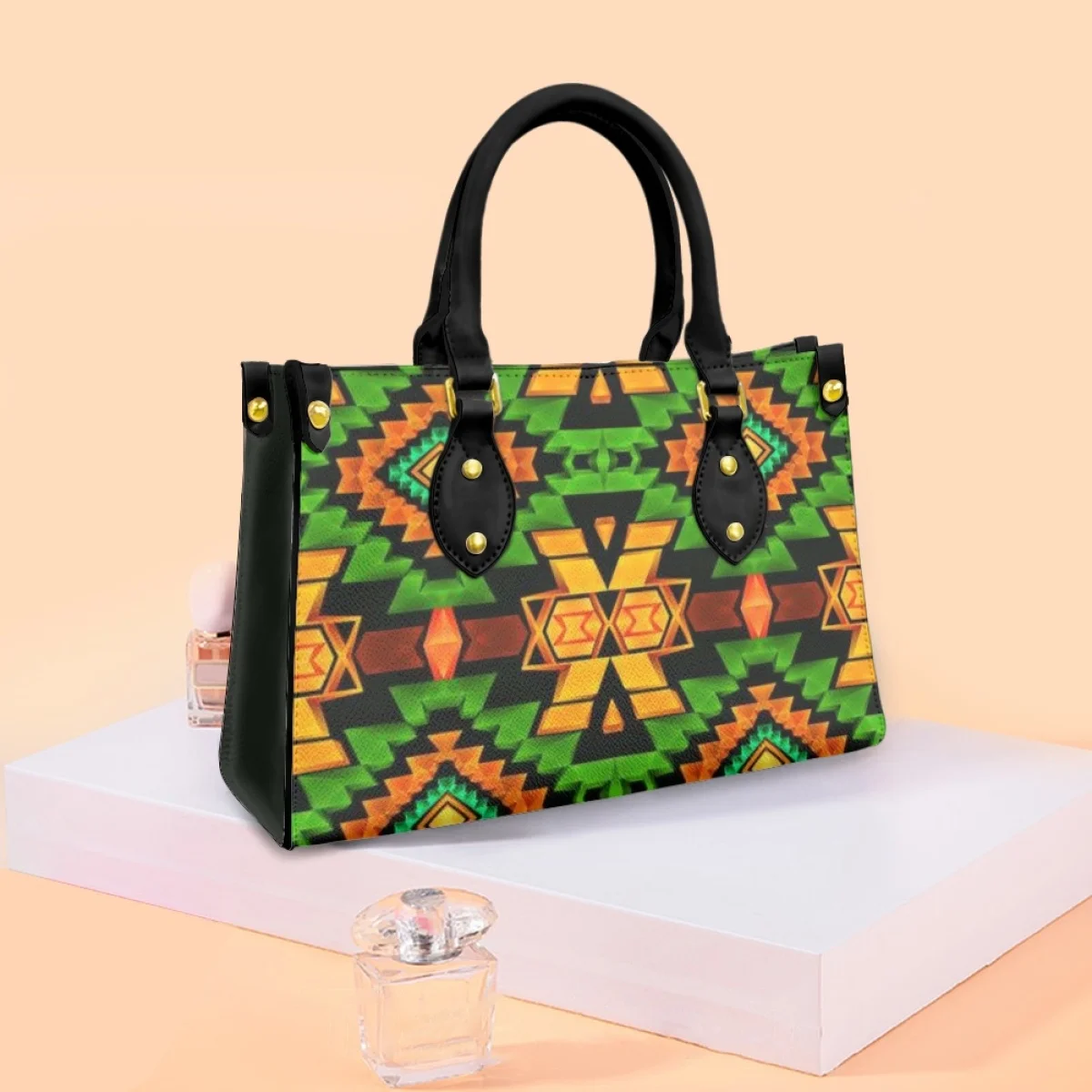 

FORUDESIGNS Unique Aztec Style Design Leather Women's Bags Ethnic Tribe Geometric Pattern Splicing Ladies Handbags Tote Bag