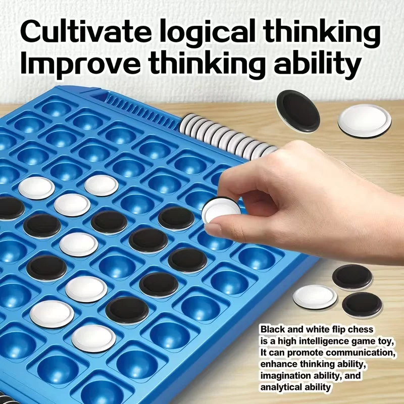 Othello Reversi Flip Jeu d'échecs – Jeu de société de stratégie portable avec rangement de pièces, jeu familial amusant, jouet de nuit pour enfants et adultes