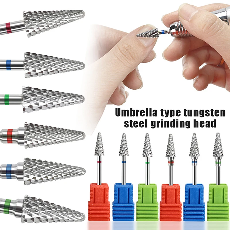 Punte per trapano per unghie in carburo di tungsteno frese a fiamma per Manicure rimozione punte per levigatrice per smalto Gel accessori per unghie strumenti