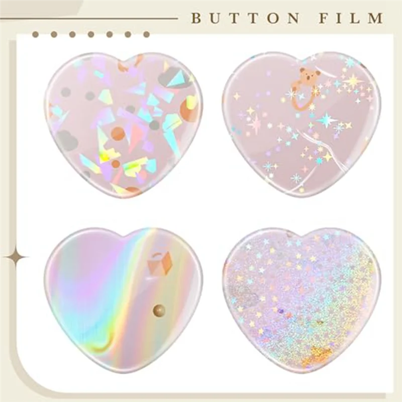 AT43-Clear Holographic Glittering Film 200Pcs Square Button Maker Supplies For Pin Maker Machine Kit 4 Styles Laminate Sheets