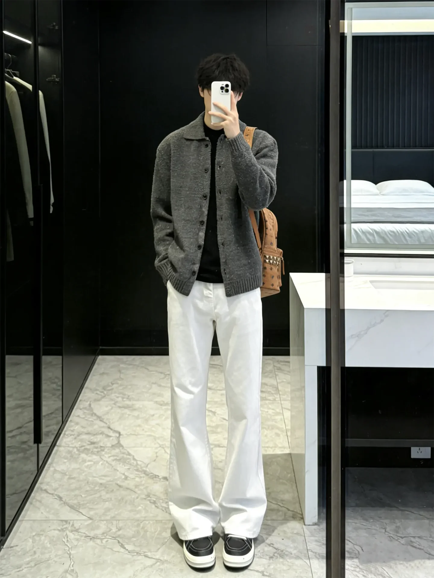 

Cleanfit White Knife Straight Leg Jeans Men's High Street Style Slimming Flared Trousers Wear Resistant Straight Fit