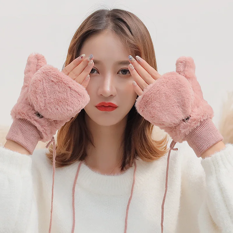 Женские зимние перчатки с термофлисовой подкладкой, варежки-трансформеры с сенсорным экраном, съемная крышка на палец, ремешок на запястье, велоспорт на открытом воздухе