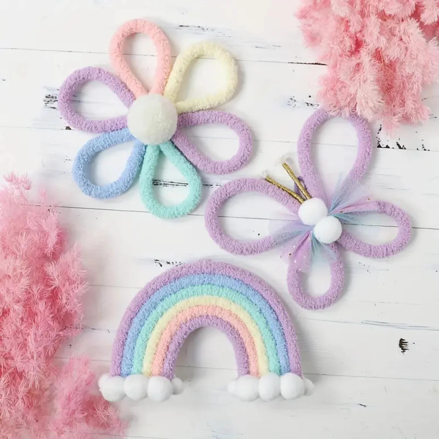 Hand-Woven Daisy, Butterfly, And Rainbow Wall Hangings; Bohemian Style Home Wall Decorations, Room Décor, Wedding Decorations