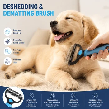 Double-Sided Dog & Cat Deshedding Grooming Brush 1