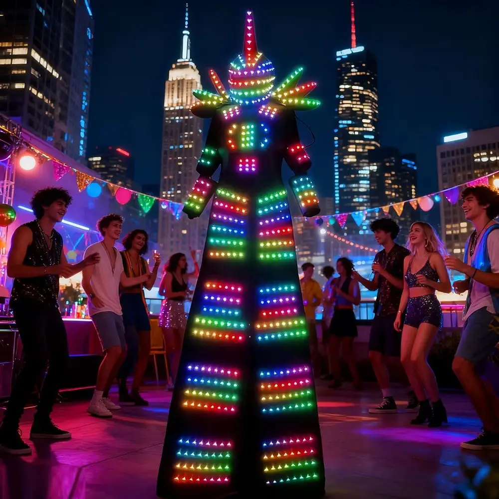 

Professional LED Robot Stilts Costume Adjustable Height Luminous Stage Performance Suit with Remote Control for Theme Walks And