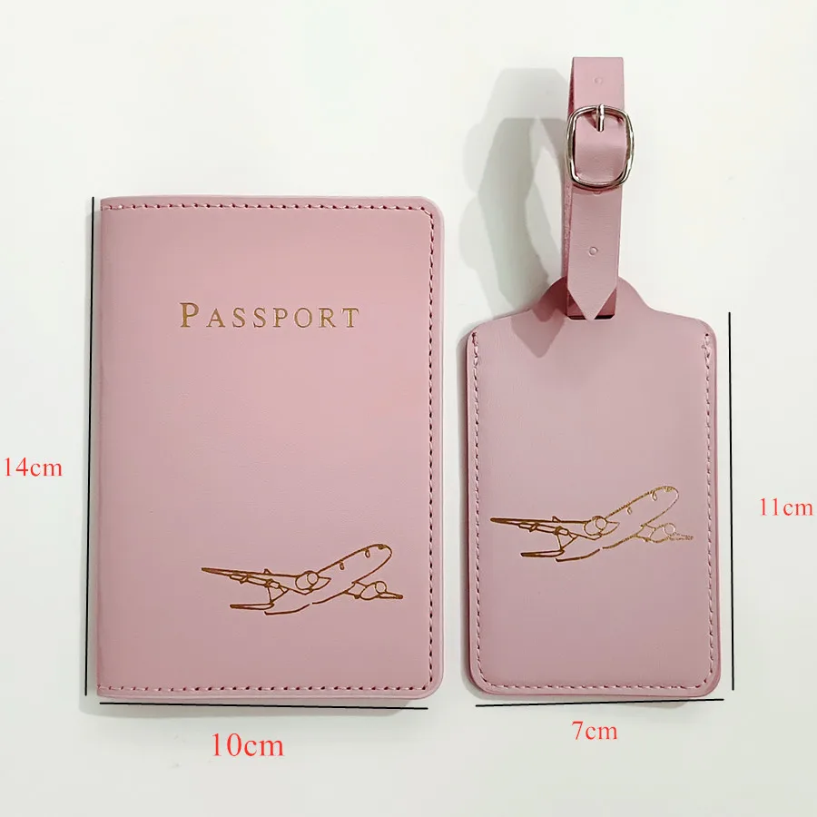 2PCS/Set Aircraft Passport Cover Luggage Tag With Name ID Card Anti-lost PU Leather Lightweight Travel Accessories For Lovers