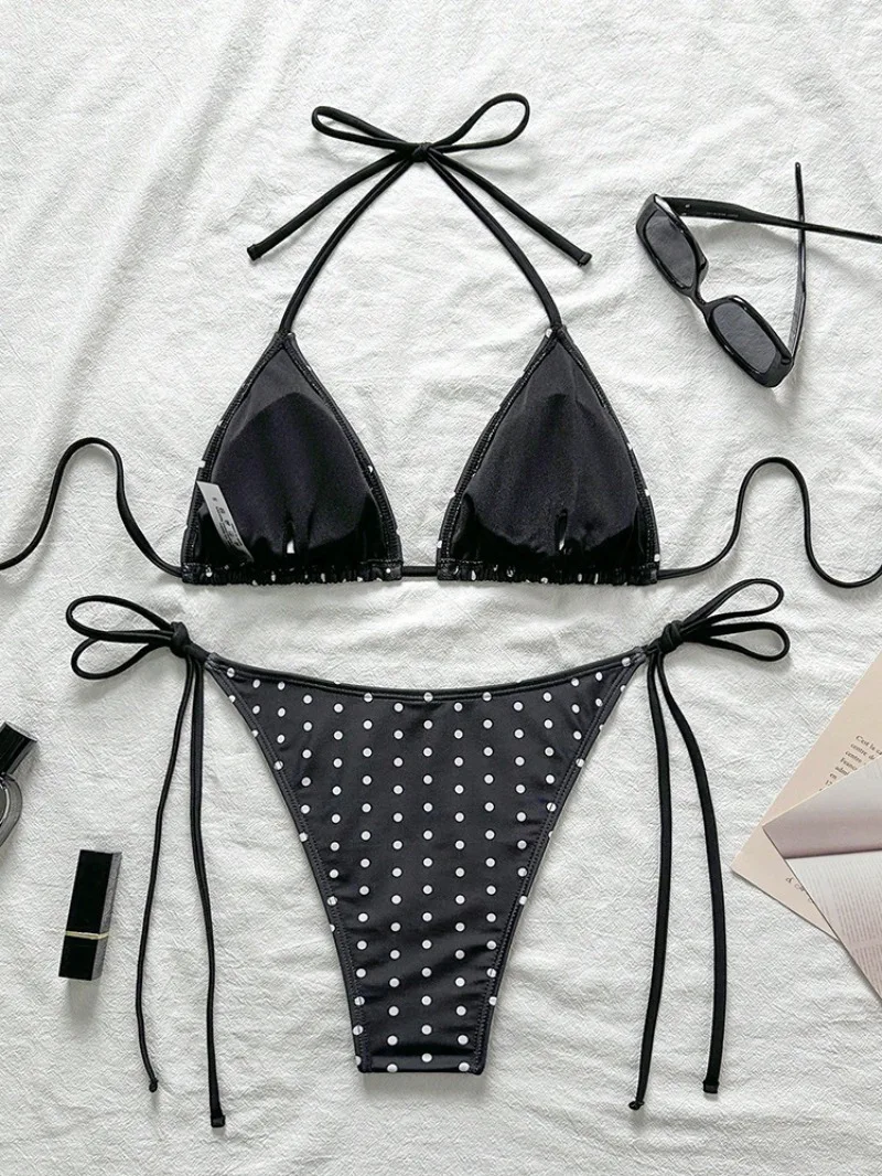 bikini sexy con stampa a pois halter set due pezzi cravatta posteriore costumi da bagno a vita alta Costumi da bagno conjunto de bikini biquini tankini