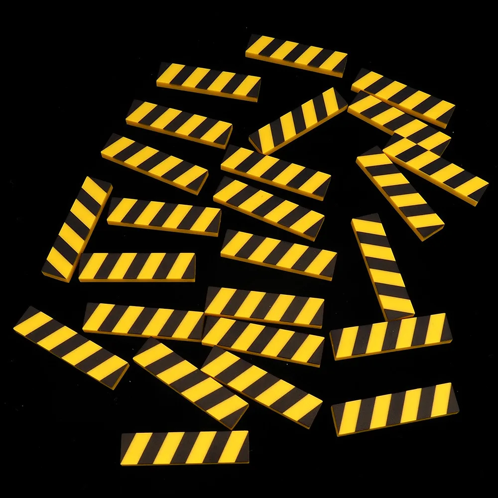 MOC 10PCS Printed 2431 Black And Yellow Pattern Building Blocks Warning Reminder Assemble Compatible Accessories Children Toys