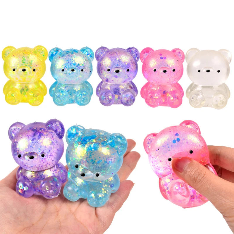 Glitter Gummy Bear Needoh Small Cute Animal Anti Stress Splat Decompressions Vent Squeeze Toy Bear Prop