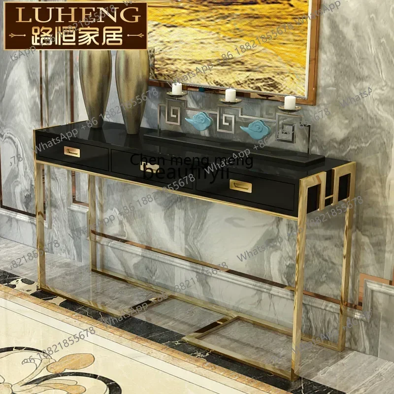 N178  Light luxury entrance cabinet entrance table household living room aisle stainless steel titanium table9344