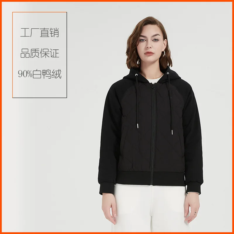 Down Jacket Women 2024 New Hooded Sweatshirt Spliced Winter Coat