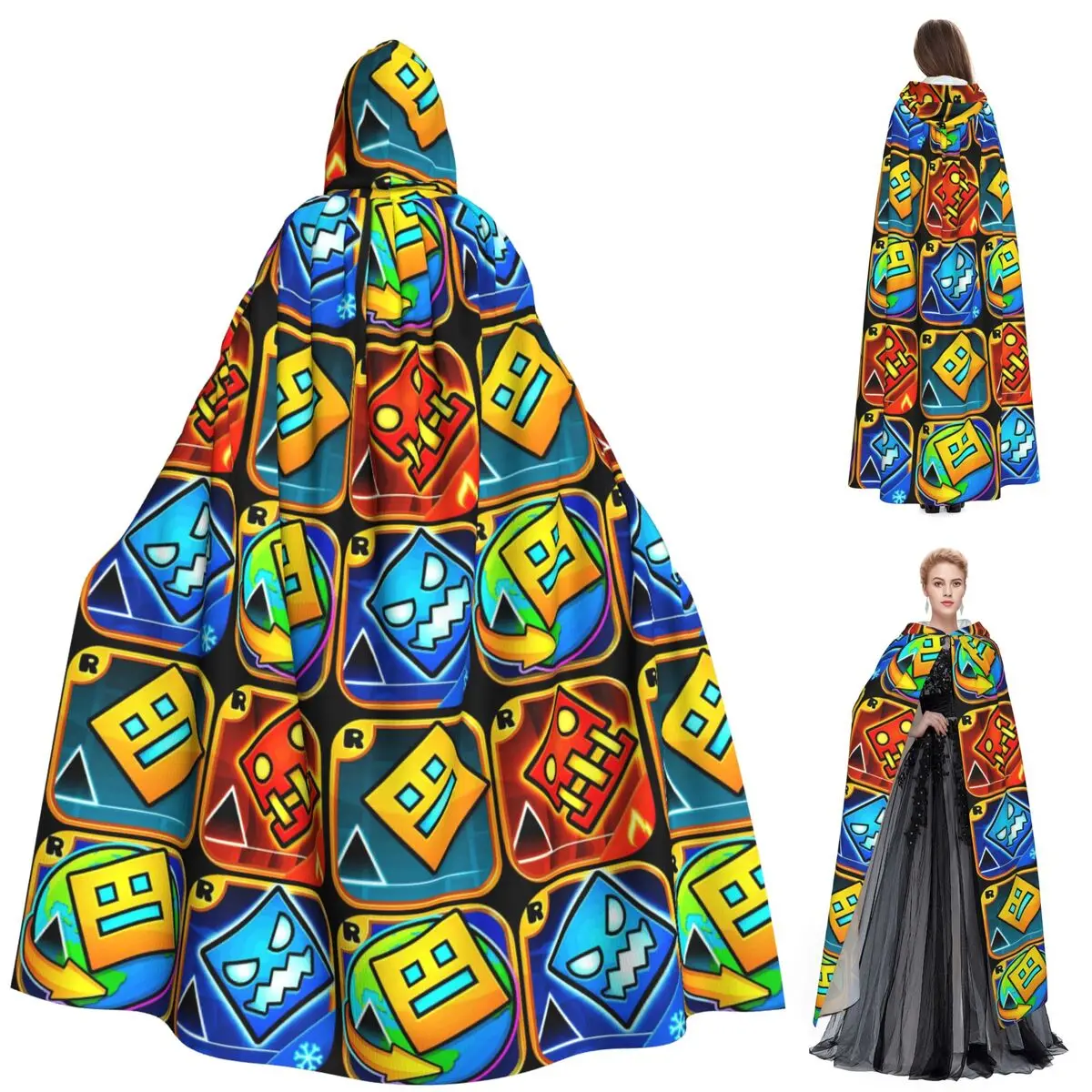 

Видеоигра Геометрия Даш длинный плащ с капюшоном ведьма средневековый костюм косплей накидка Хэллоуин вечеринка для взрослых унисекс