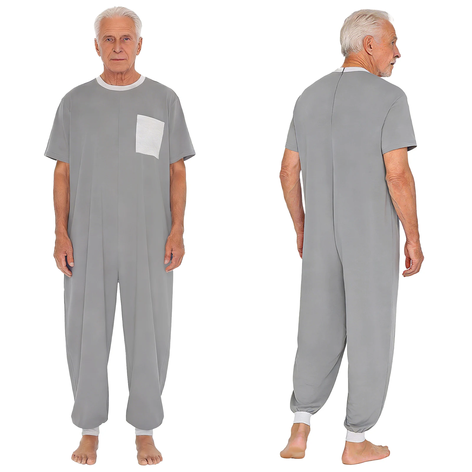 Adults Alzheimer Adaptive Clothing Long Short Sleeve Anti-Strip Zipper Jumpsuit for Dementia Elderly Disabilities Special Needs