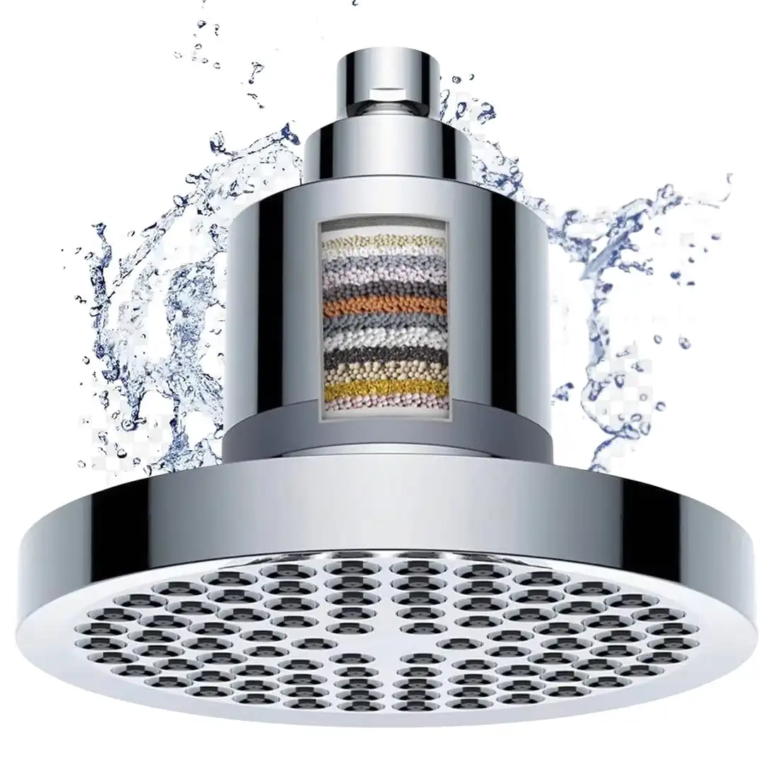 

6-дюймовая насадка для тропического душа с фильтром для воды — круглая насадка для душа из хромированной нержавеющей стали высокого давления