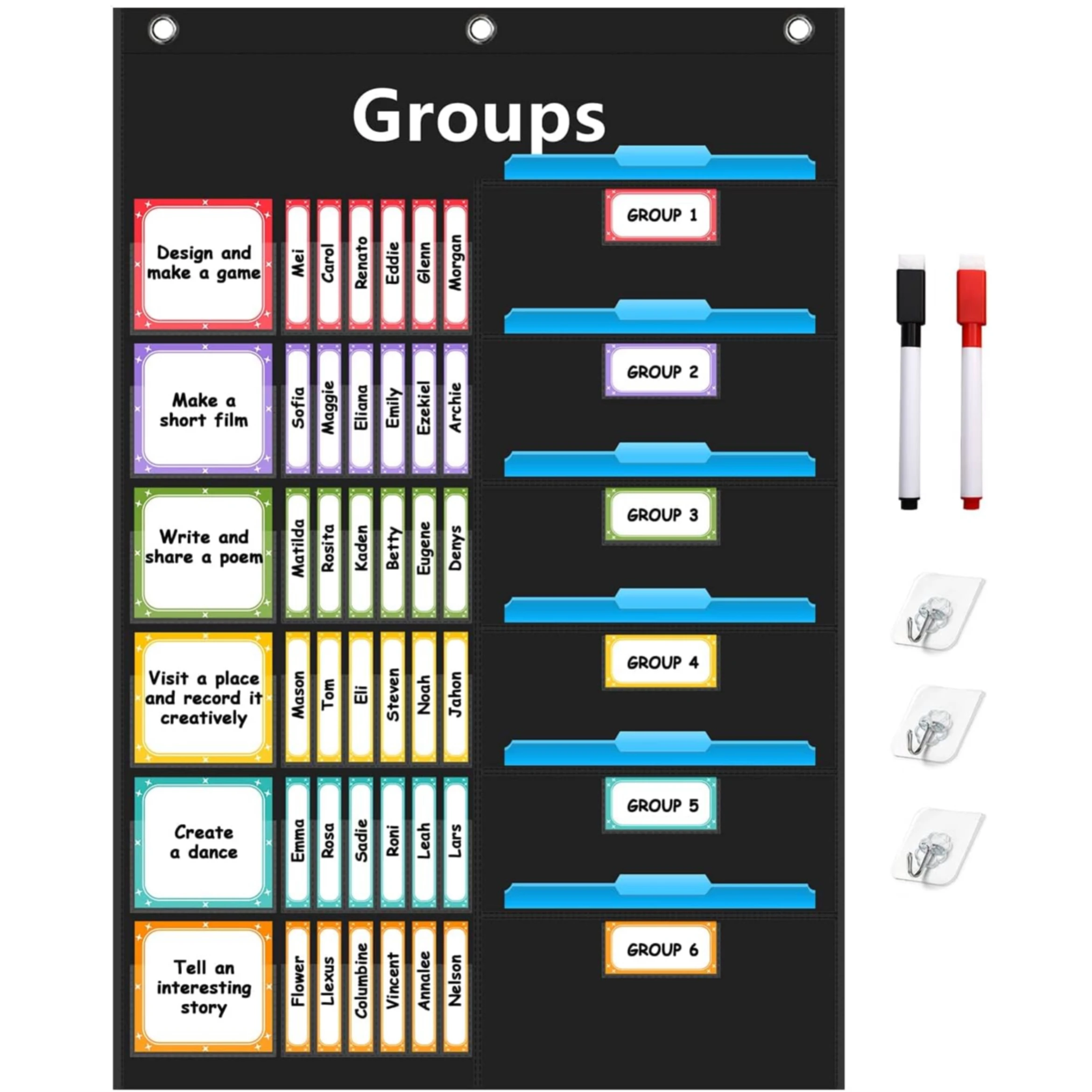 Group Management Pocket Chart with 96 Cards Classroom Jobs Chart Small Group Organizer for School Teacher Learning Supplies