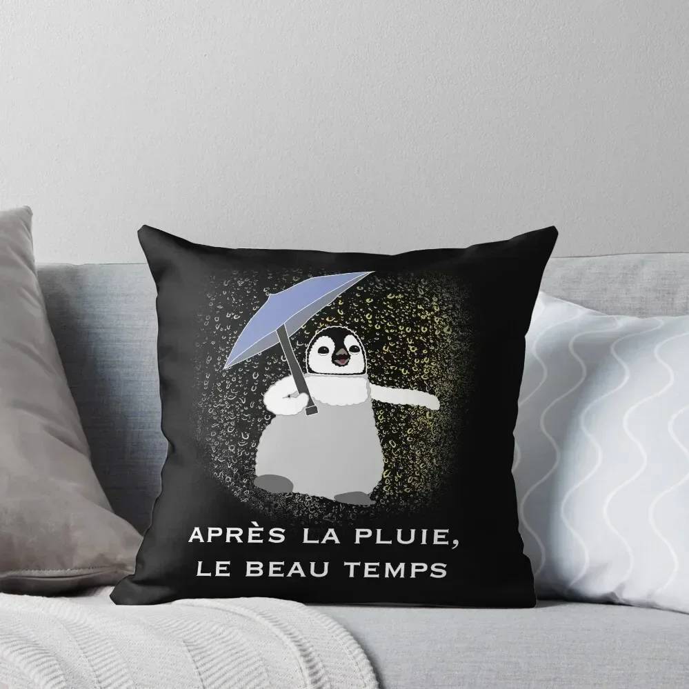 Apres La Pluie Inspirational Saying With Baby Penguin Throw Pillow Cushions For Children christmas supplies pillow