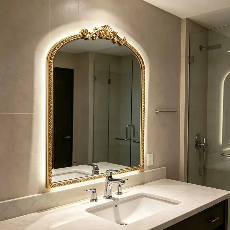 American-style living room, home bedroom, vintage arched dressing mirror, French light luxury decorative mirror, floor-standing