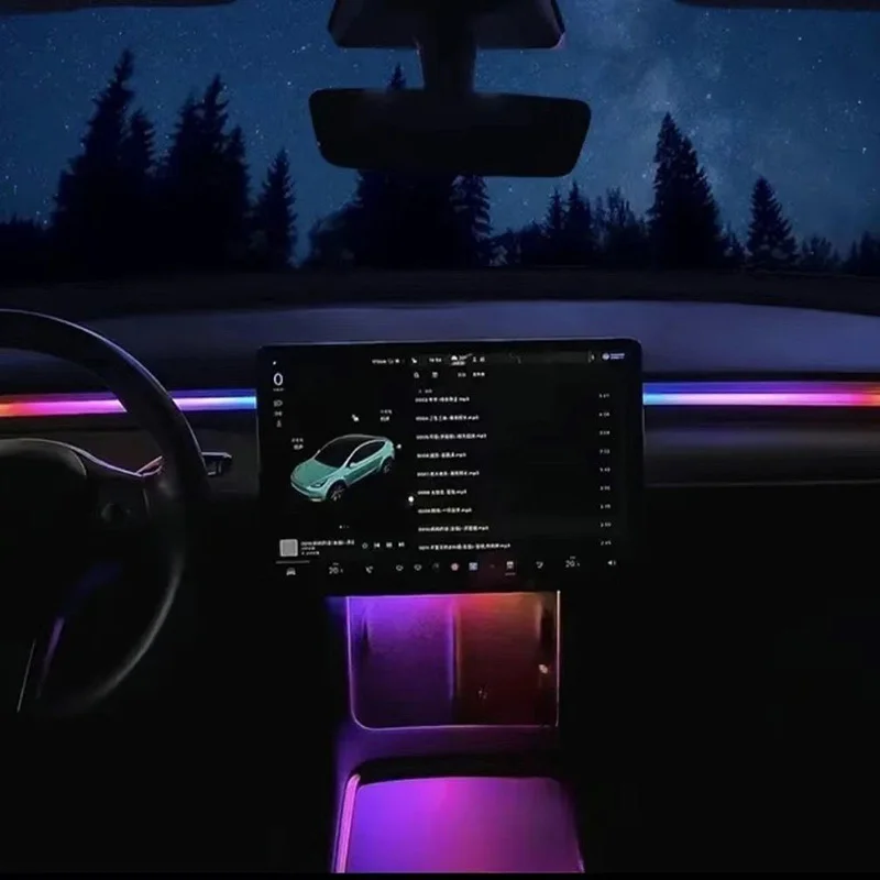 Center Console Dashboard Wireless Charging Light For Tesla Model 3 Y 64Colors RGB Neon LED Ambient Lamp USB Power APP Controller