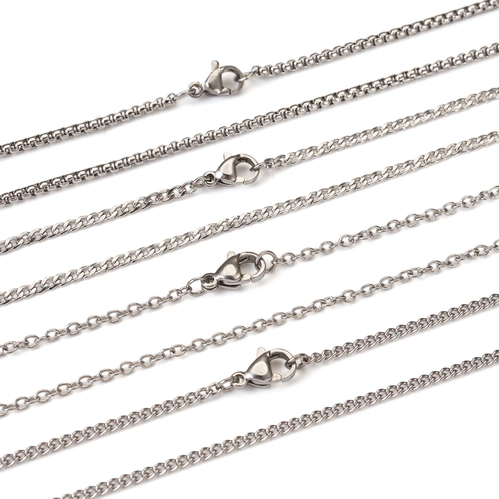 

20pcs Titanium Steel Curb/Cable/Box Chain with Lobster Claw Clasp for Unisex Necklace Bracelet DIY Jewelry Making 45~45.8cm long