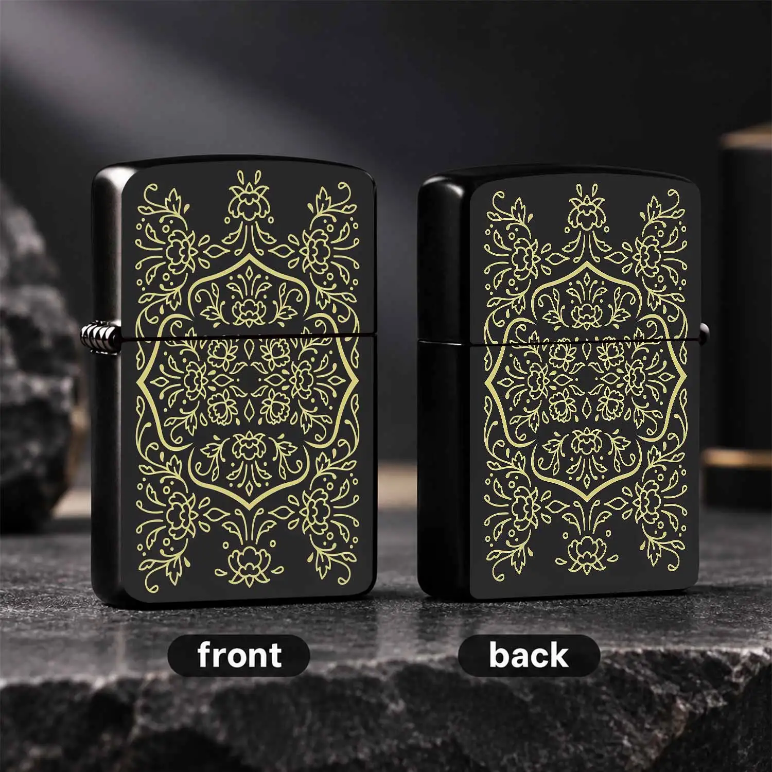 Elegant Vintage Line Drawn Floral Pattern Lighter, Black Gold Contrast Exquisite Carved Ornament, Suitable For All Daily Scenarios, Ideal For Gifting And Personal Use With Premium Taste, Aesthetic Portable Item To Add A Humorous And Interes