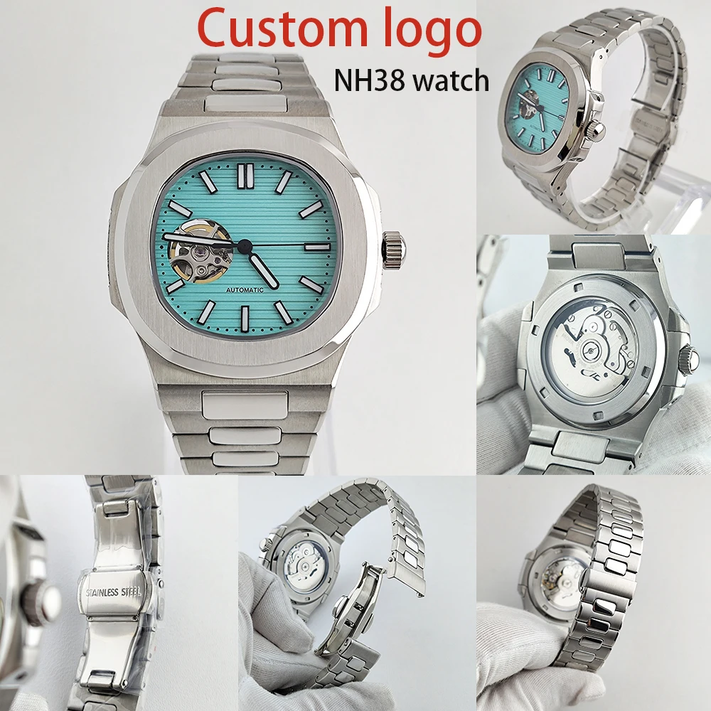 

Мужские часы без маркировки 40 мм по индивидуальному заказу, механические часы из нержавеющей стали, часы с механизмом NH38