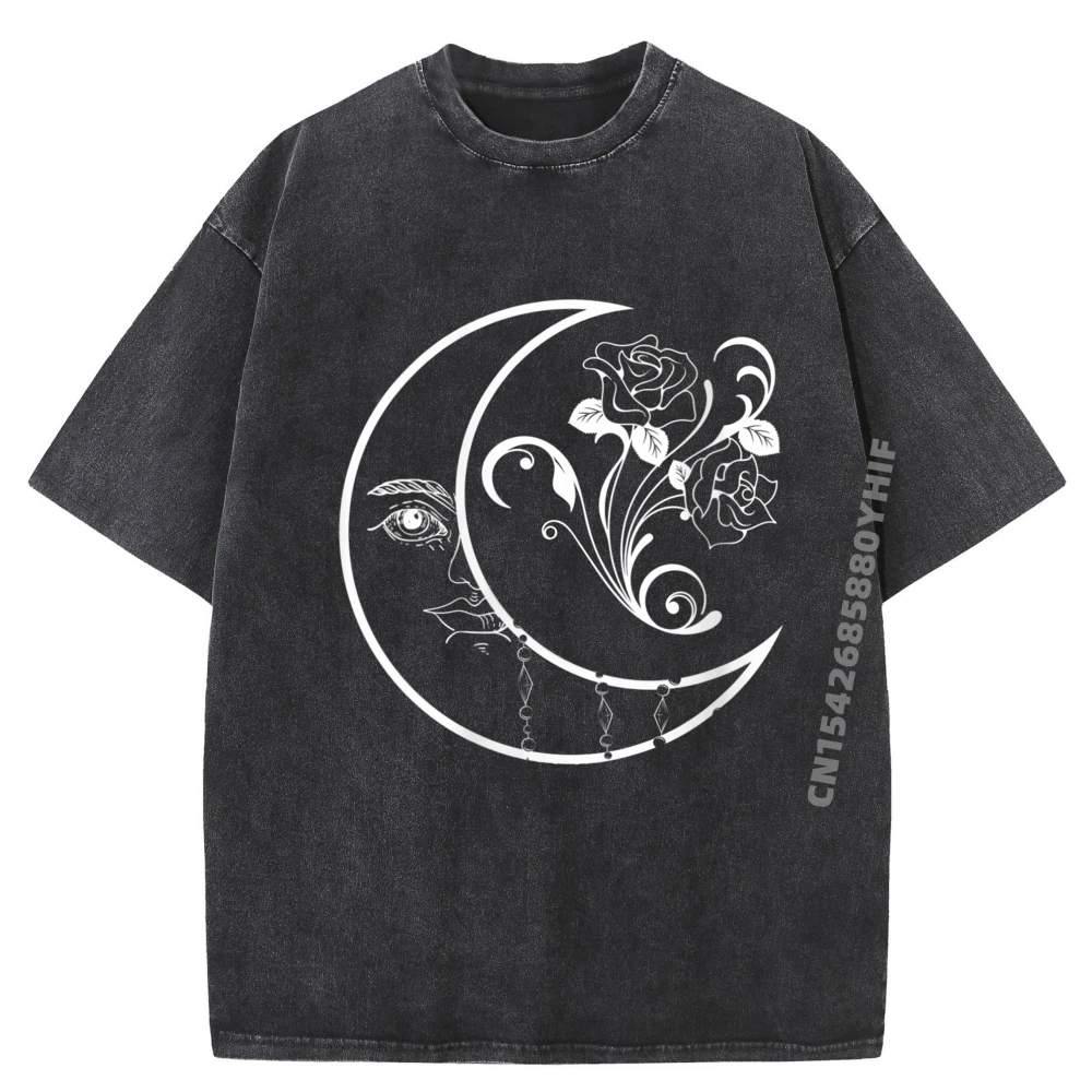 

Womens Luna Stars Crescent Moon Roses Stargazer Celestial Body Moon Luxury T Shirt Men High Quality Adult Washed Tshirts