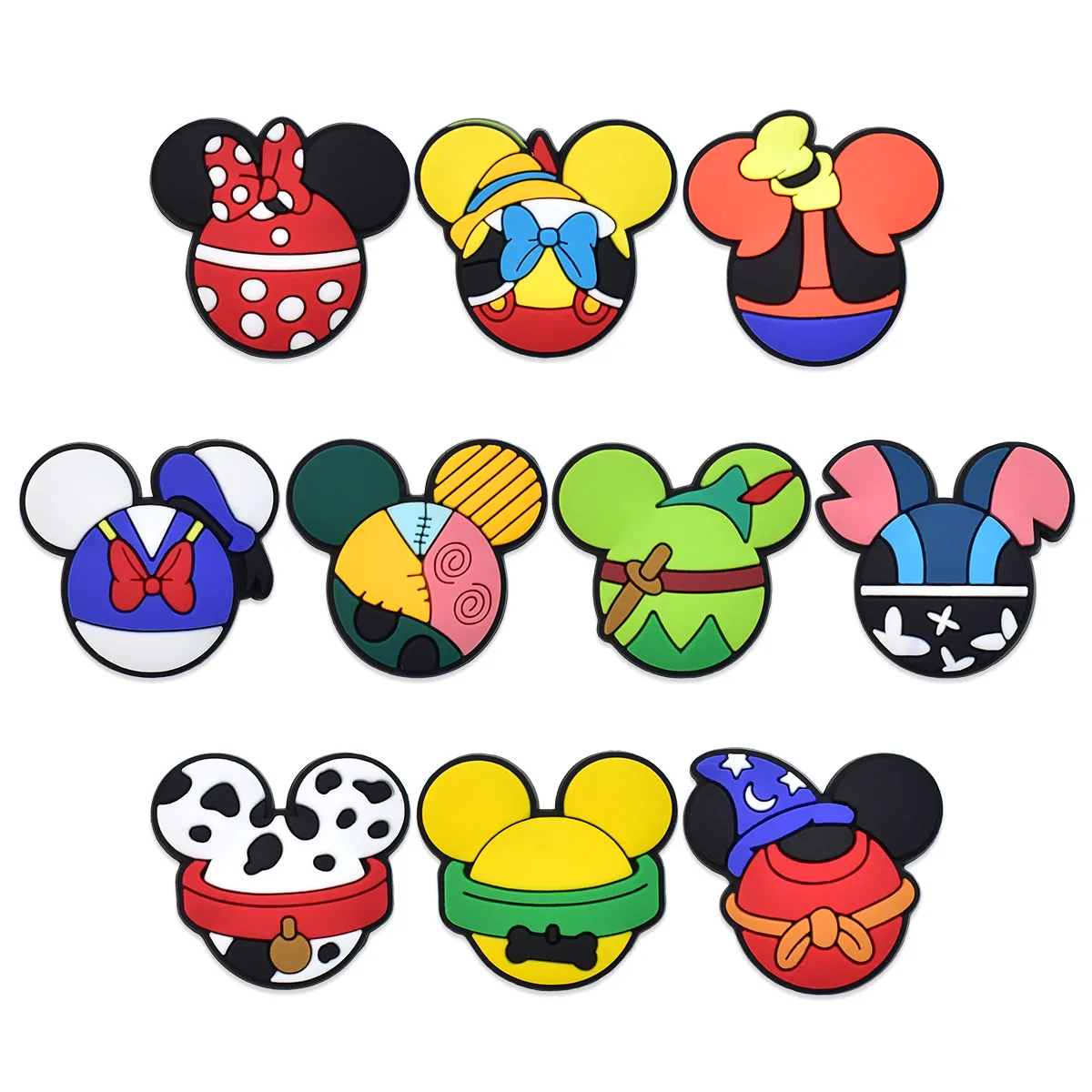 Cute Round Mouse Ear Cartoon Shoe Charms PVC Removable Clog Shoe Decorations Colorful Pattern Shoe Buckle DIY Sandals Ornament